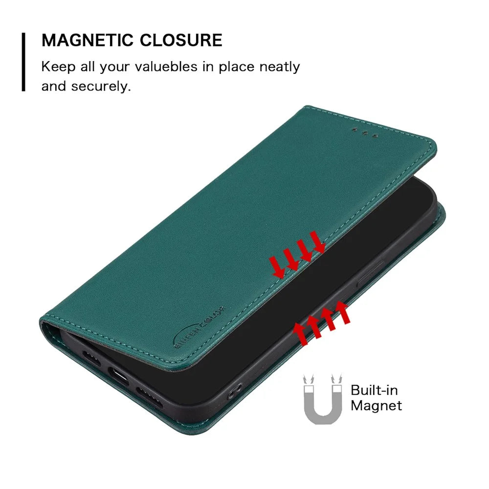BINFEN COLOR BF18 for Samsung Galaxy S21 4G / 5G PU Leather Stand Phone Case Card Slots Phone Cover - Green - 4