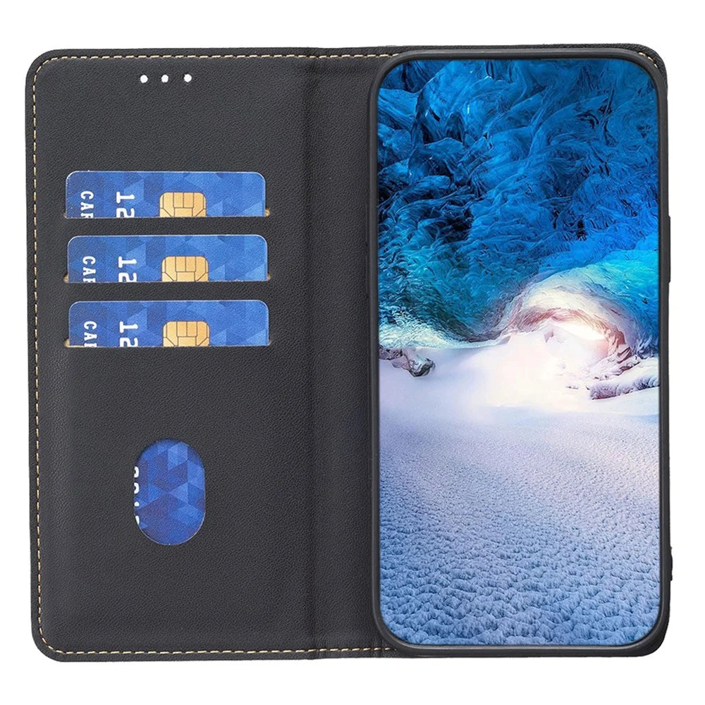 BINFEN COLOR BF18 Leather Case for Samsung Galaxy A12 Card Holder Full Protection Phone Stand Cover - Black - 2