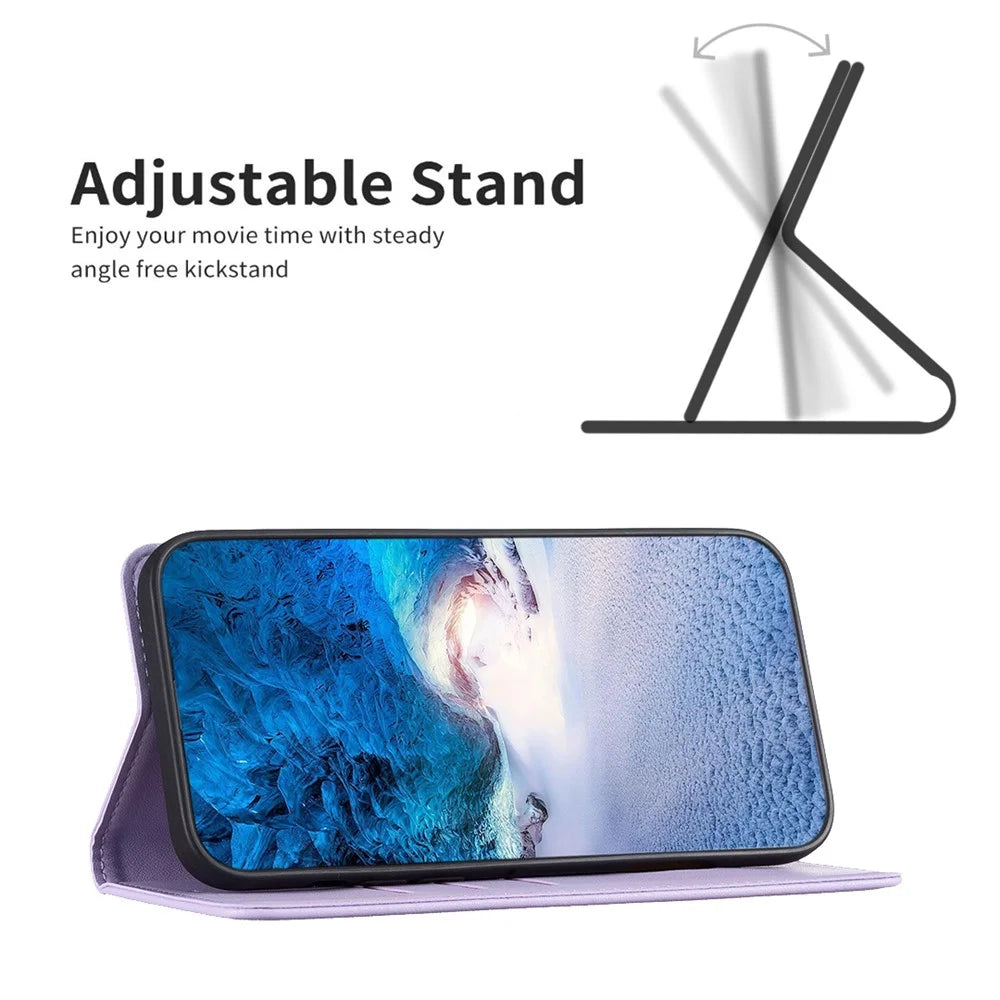 BINFEN COLOR BF18 For Samsung Galaxy S22 Ultra 5G PU Leather Phone Cover Card Holder Stand Hidden Magnetic Adsorption Case - Purple - 3
