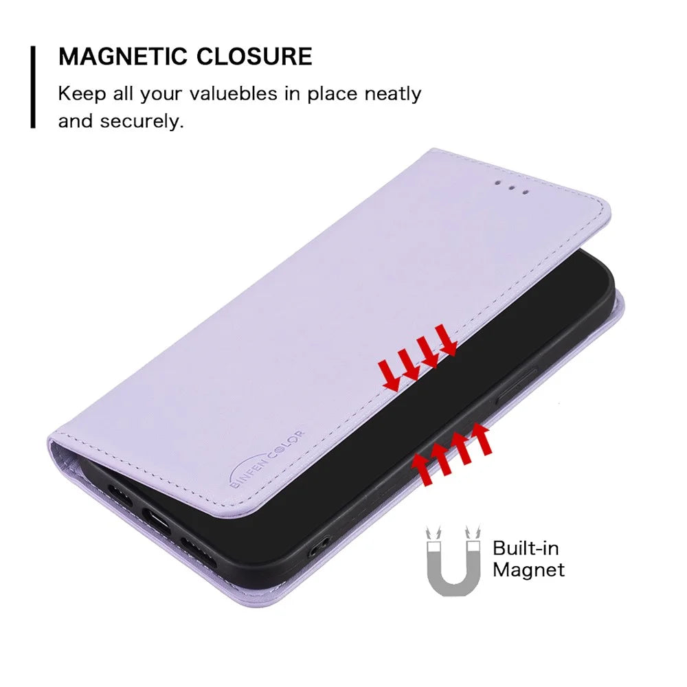 BINFEN COLOR BF18 PU Leather Case for Samsung Galaxy A54 5G , Card Holder Stand Magnetic Phone Cover - Purple - 4