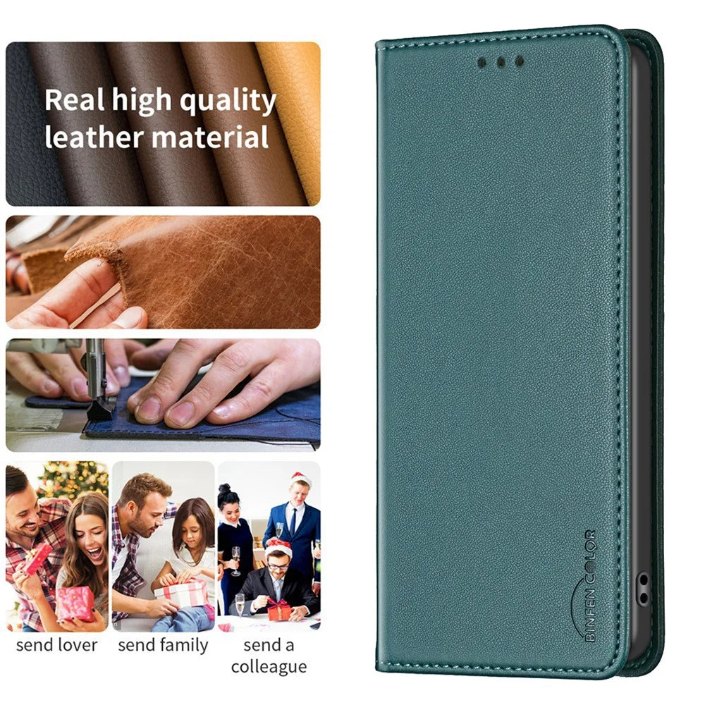 BINFEN COLOR BF18 For Samsung Galaxy S23+ Phone Case PU Leather Card Slots Stand Cover - Green - 5