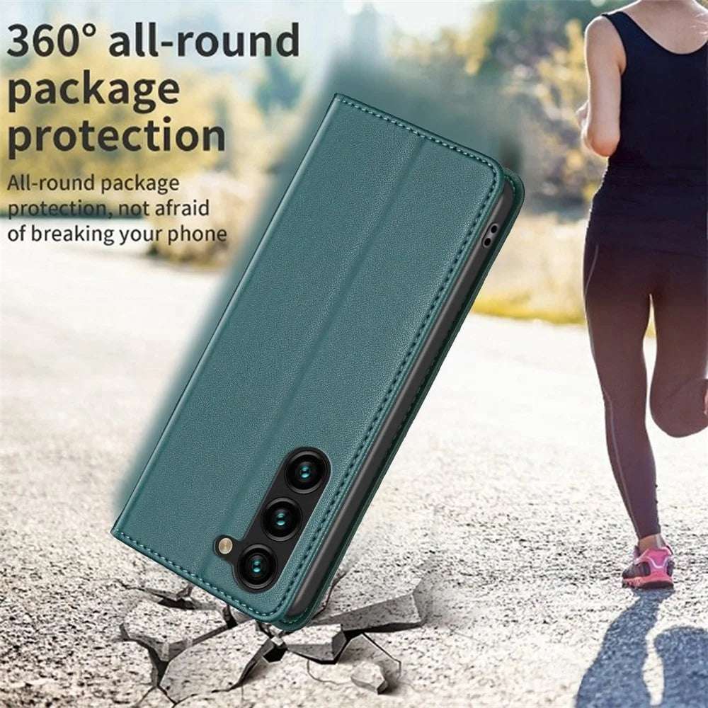 BINFEN COLOR BF18 For Samsung Galaxy S23+ Phone Case PU Leather Card Slots Stand Cover - Green - 6