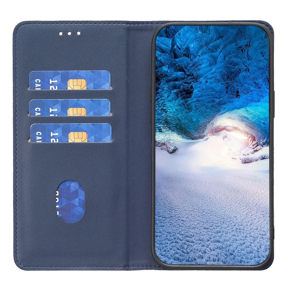 BINFEN COLOR BF18 For Samsung Galaxy S23 PU Leather Phone Case Card Slots Stand Folio Flip Cover - Blue - 2