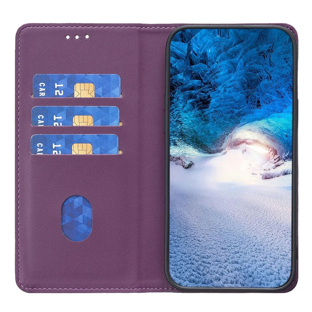 BINFEN COLOR BF18 Phone Case for Samsung Galaxy A23 4G / A23 5G (Global Version) / M23 5G / F23 5G / M13 4G , PU Leather Stand Card Slots Cover - Dark Purple - 2