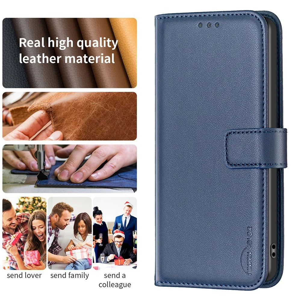 BINFEN COLOR BF17 For iPhone 13 / 14 Anti-Scratch Wallet Leather Phone Cover Stand Magnetic Closure Phone Case - Blue - 4