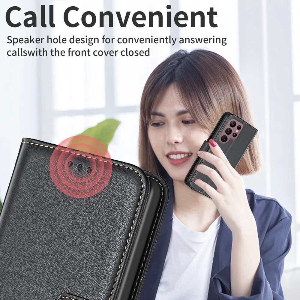 BINFEN COLOR BF17 For Samsung Galaxy S22 Ultra 5G Phone Leather Case Smartphone Cover with Stand Wallet - Black - 6