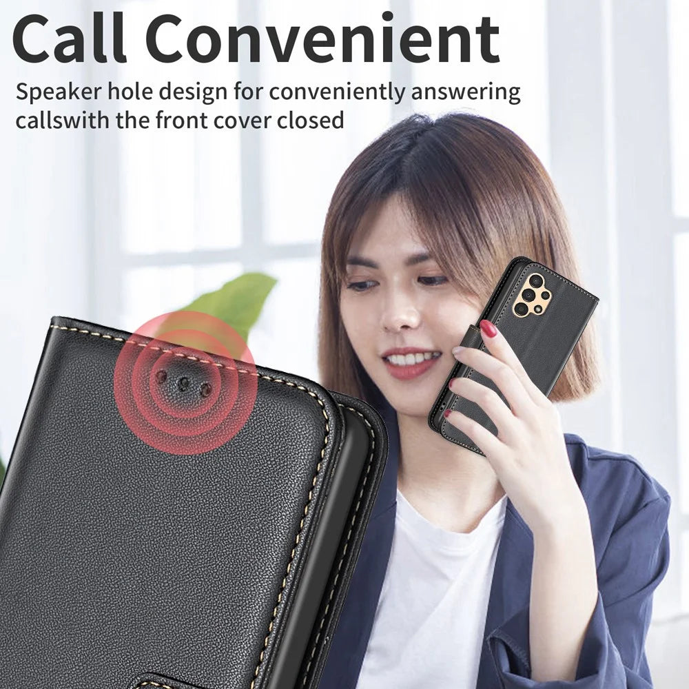BINFEN COLOR BF17 Leather Case for Samsung Galaxy A13 4G / 5G Stand Cell Phone Wallet Cover - Black - 6