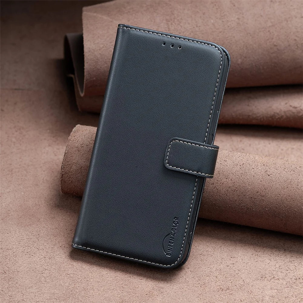 BINFEN COLOR BF17 Leather Case for Samsung Galaxy A13 4G / 5G Stand Cell Phone Wallet Cover - Black - 7