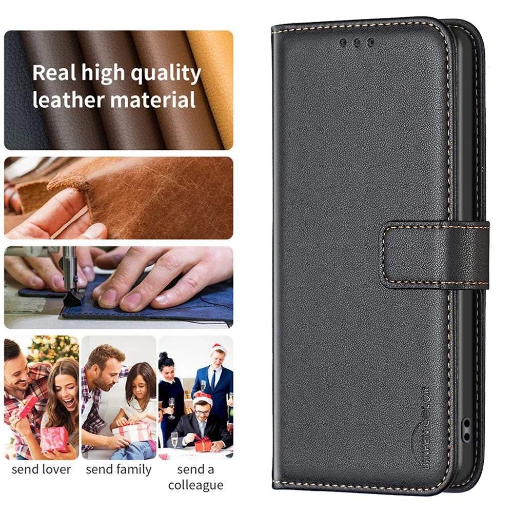BINFEN COLOR BF17 For Samsung Galaxy S23+ Wallet Stand Phone Cover PU Leather Smartphone Case - Black - 4