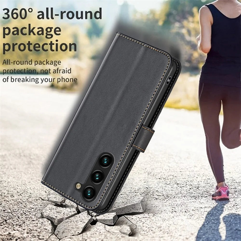 BINFEN COLOR BF17 For Samsung Galaxy S23+ Wallet Stand Phone Cover PU Leather Smartphone Case - Black - 5