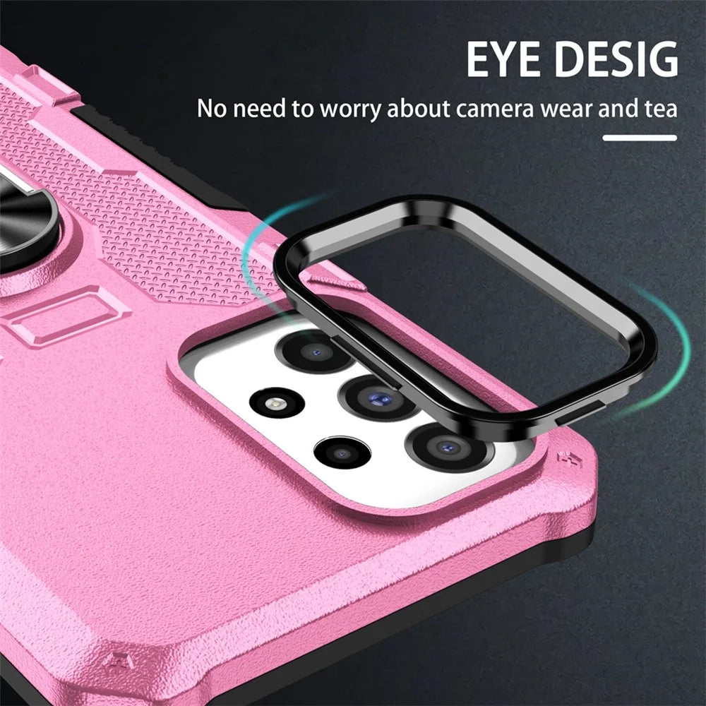 For Samsung Galaxy A14 5G / A14 4G Ring Holder Kickstand Phone Case PC + TPU Protective Cover - Pink - 5