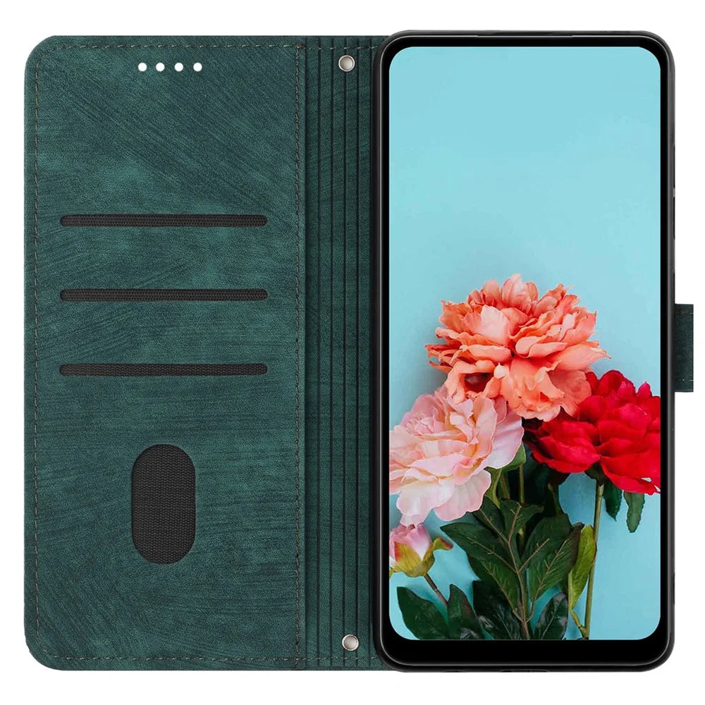 For Infinix Hot 30i Imprinted Lines Skin-Touch PU Leather Flip Case Stand Wallet Phone Cover - Green - 2