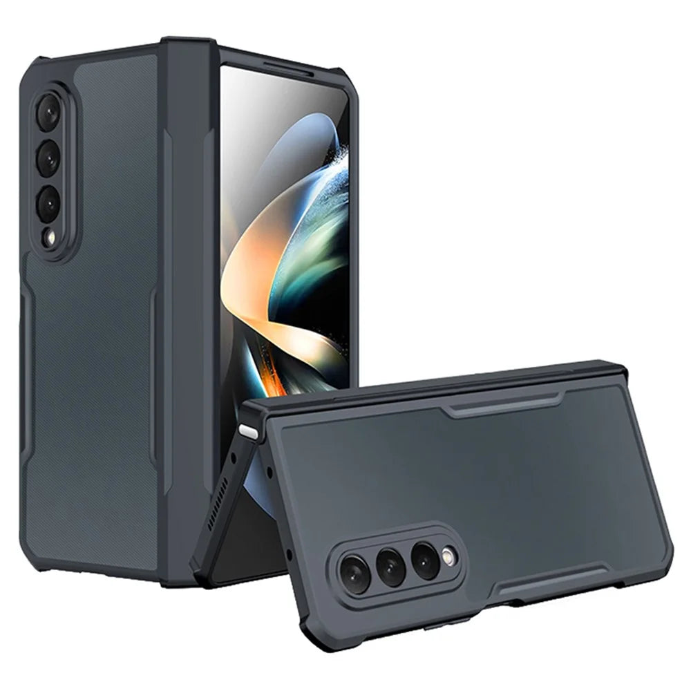 XUNDD For Samsung Galaxy Z Fold4 5G Case Acrylic+TPU Slim Clear Phone Cover with Glass+Protective Bar - 1