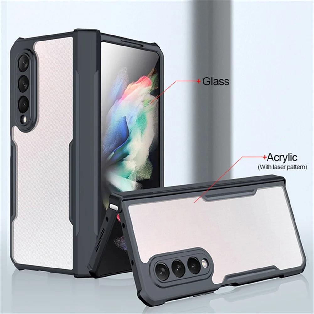 XUNDD For Samsung Galaxy Z Fold3 5G Acrylic+TPU Slim Phone Cover Transparent Phone Case with Glass+Protective Bar - 2