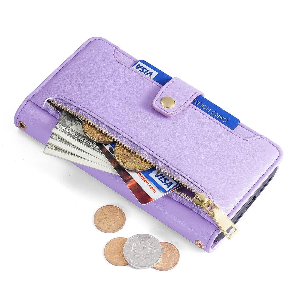 Leather Phone Cover for OnePlus Nord CE 3 Lite 5G / Nord N30 5G Horizontal Stand Wallet Case with Zipper Pocket - Purple - 6
