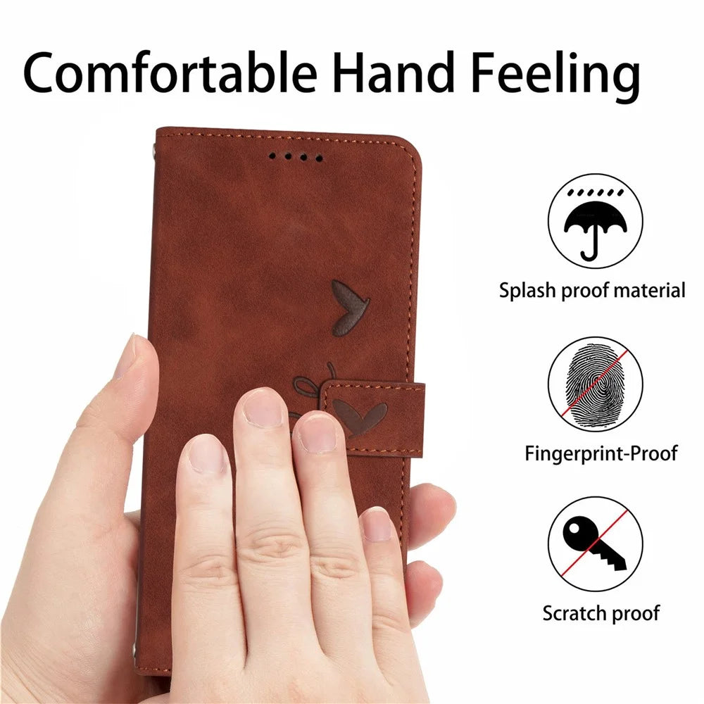 Flip Shell for Samsung Galaxy A24 4G (162.1 x 77.6 x 8.3mm) Imprinted Heart Shape Wallet PU Leather Phone Stand Case - Brown - 7