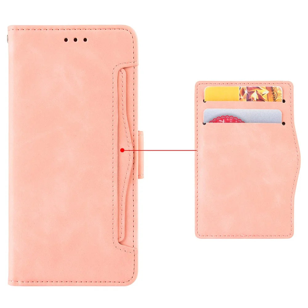 For Samsung Galaxy M54 5G / F54 5G PU Leather Phone Case Multiple Card Slots Wallet Stand Flip Cover - Pink - 5
