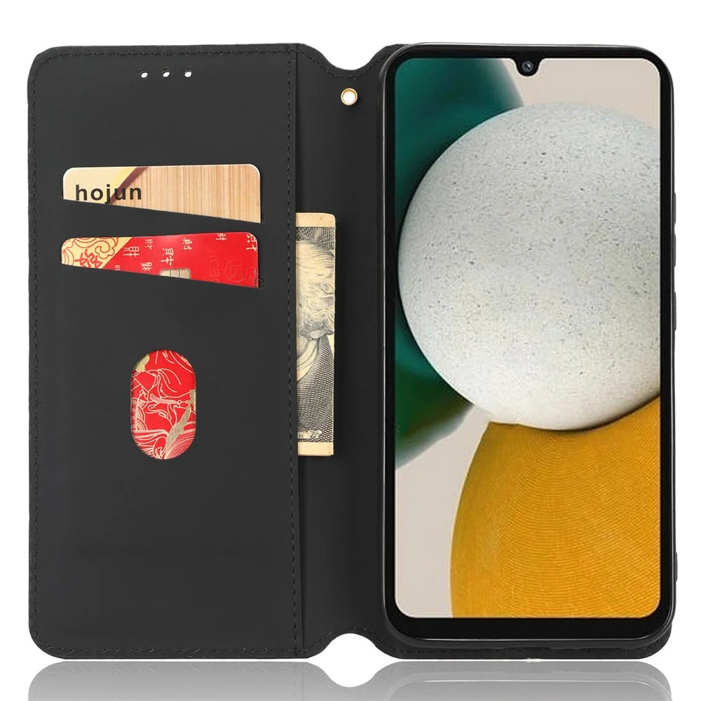 PU Leather Shell for Samsung Galaxy M54 5G / F54 5G Rhombus Imprinted Wallet Phone Case Flip Stand Cover - Black - 2