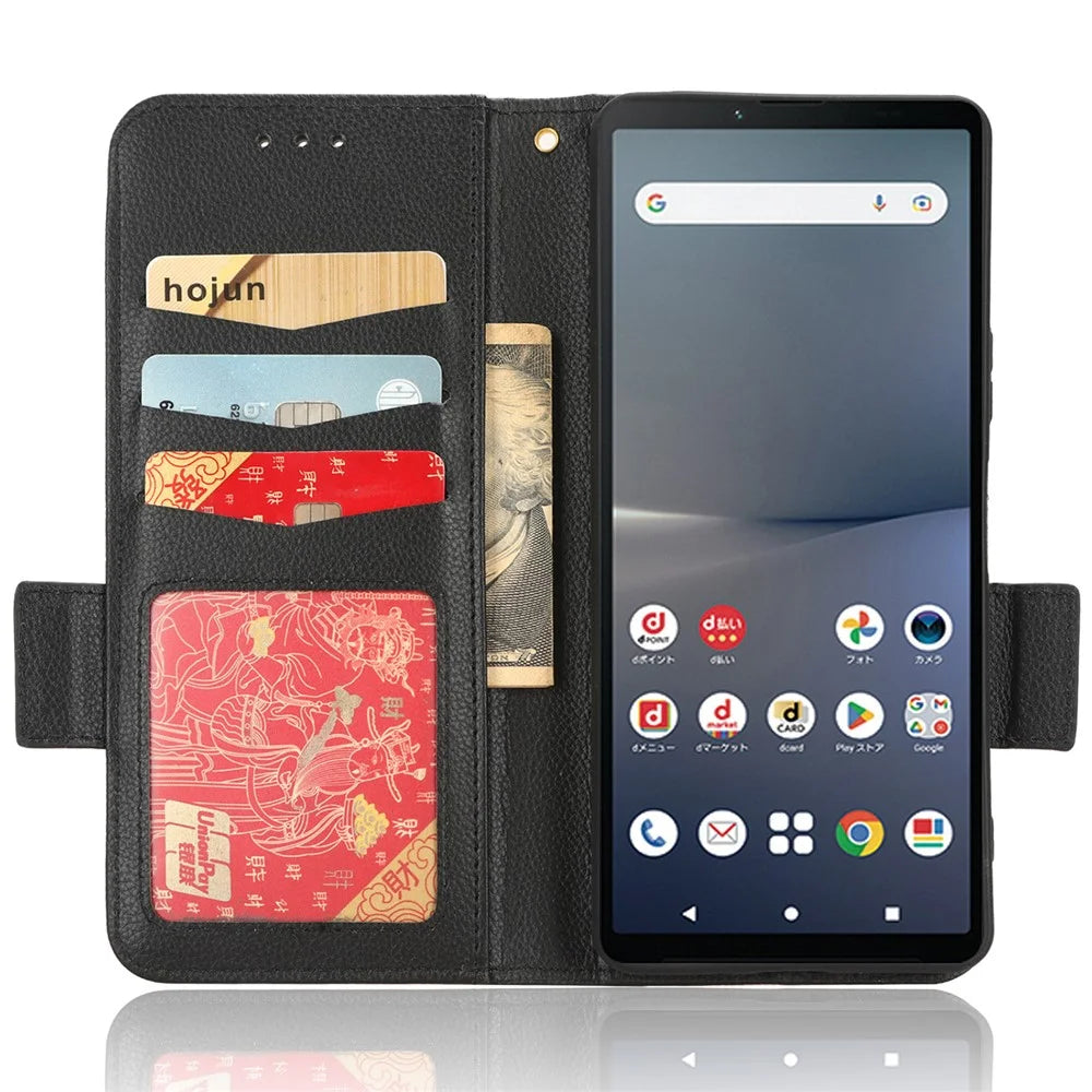 For Sony Xperia 10 V Anti-drop Phone Case Litchi Texture Stand PU Leather Wallet Cover - Black - 2