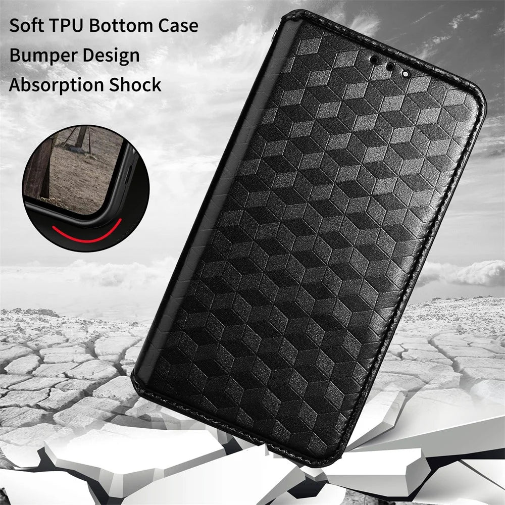 For Sony Xperia 10 V Rhombus Imprinted PU Leather Wallet Phone Case Flip Stand Anti-drop Cover - Black - 6