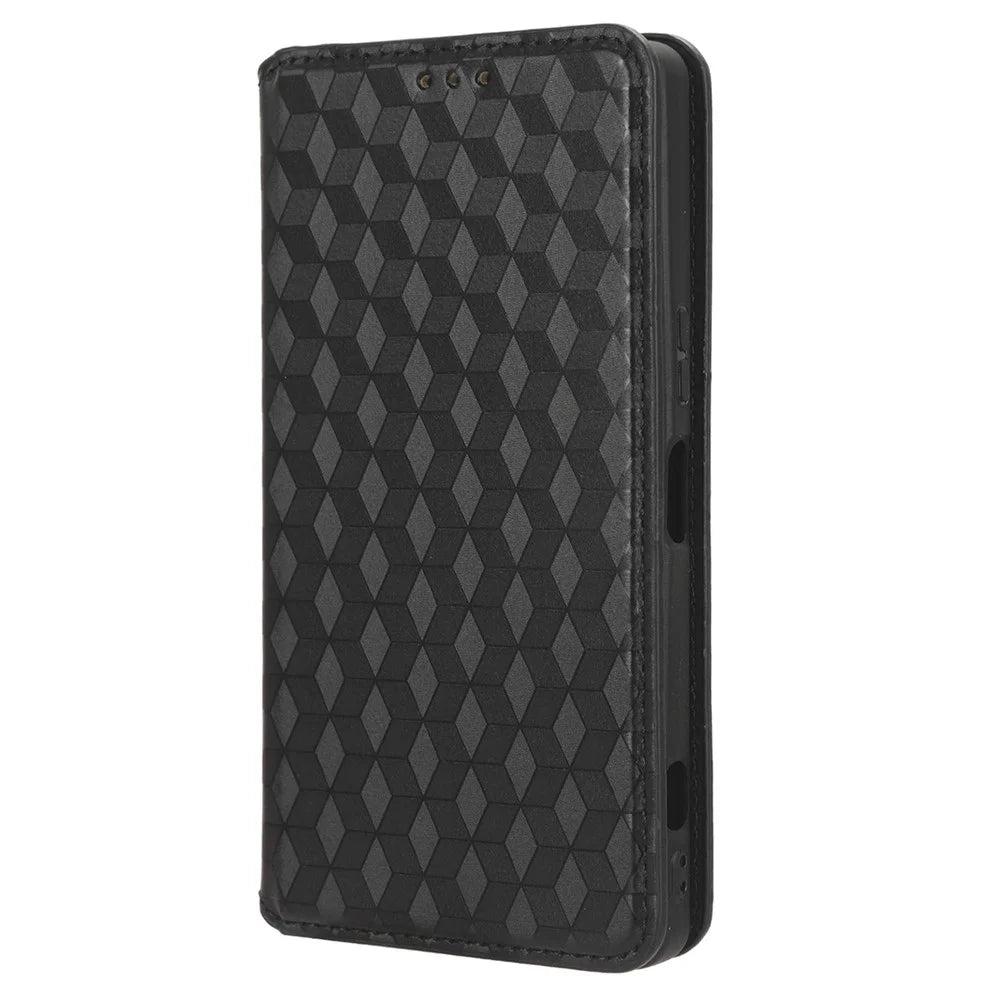For Sony Xperia 10 V Rhombus Imprinted PU Leather Wallet Phone Case Flip Stand Anti-drop Cover - Black - 7