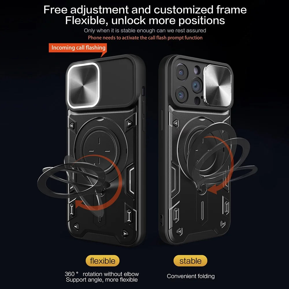 For iPhone 11 Pro Max Slide Camera Lid Drop-proof Cover Rotatable Kickstand PC + TPU Phone Case - Black - 6