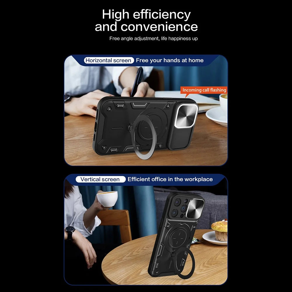 For iPhone 11 Pro Max Slide Camera Lid Drop-proof Cover Rotatable Kickstand PC + TPU Phone Case - Black - 7