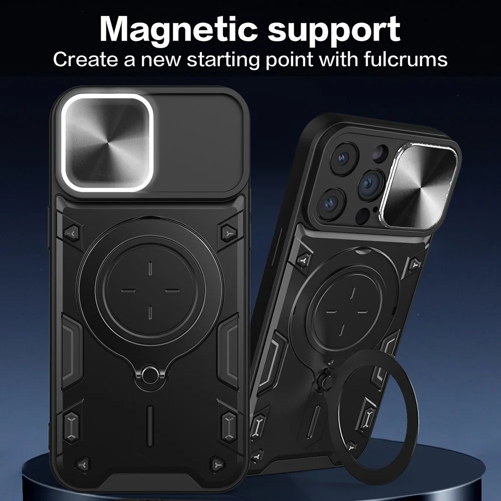 For iPhone 13 Pro Max 6.7 inch Rotatable Kickstand Shockproof Cover Slide Camera Lid PC + TPU Phone Case - Black - 2