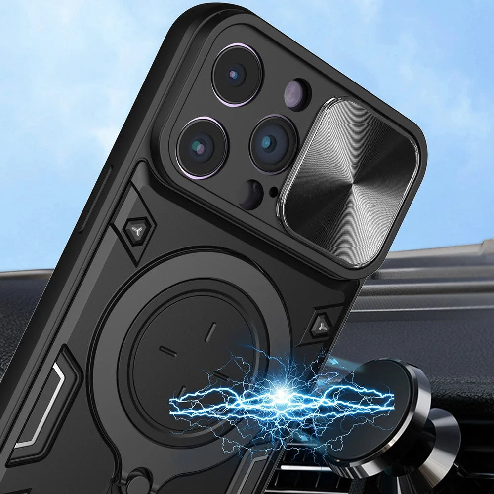 For iPhone 13 Pro Max 6.7 inch Rotatable Kickstand Shockproof Cover Slide Camera Lid PC + TPU Phone Case - Black - 5