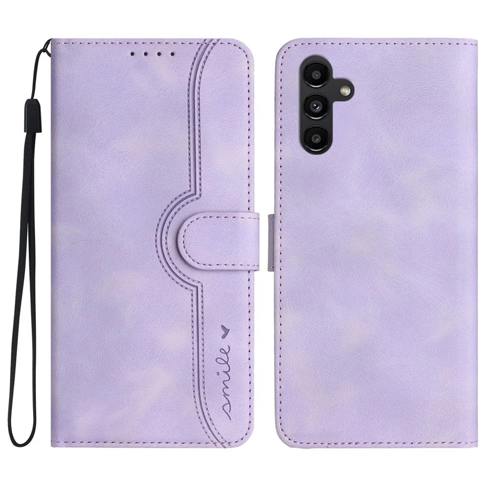 YX0030 For Samsung Galaxy A14 5G / 4G Phone Case PU Leather Wallet Stand Imprinted Pattern Cover - Light Purple - 1