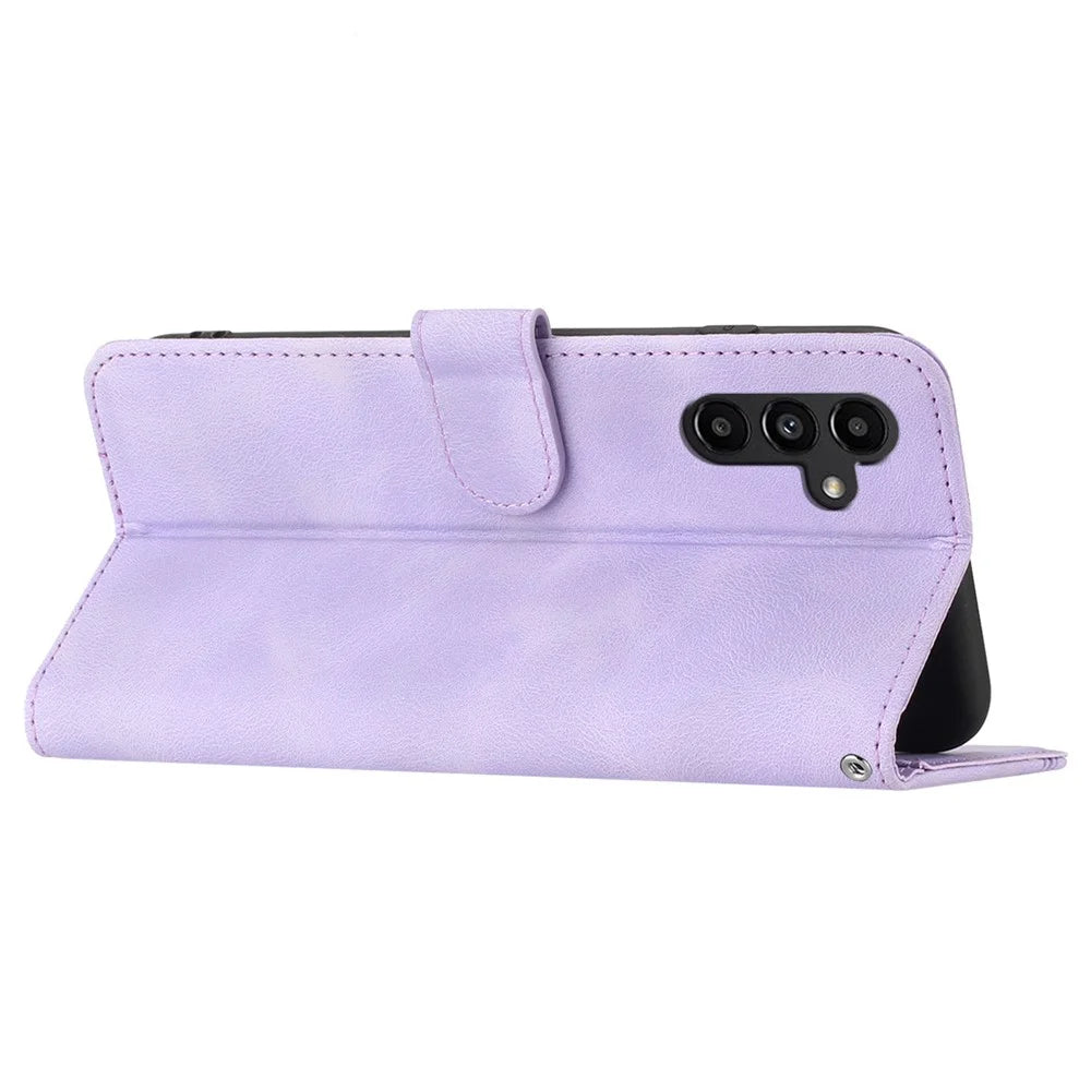 YX0030 For Samsung Galaxy A14 5G / 4G Phone Case PU Leather Wallet Stand Imprinted Pattern Cover - Light Purple - 3