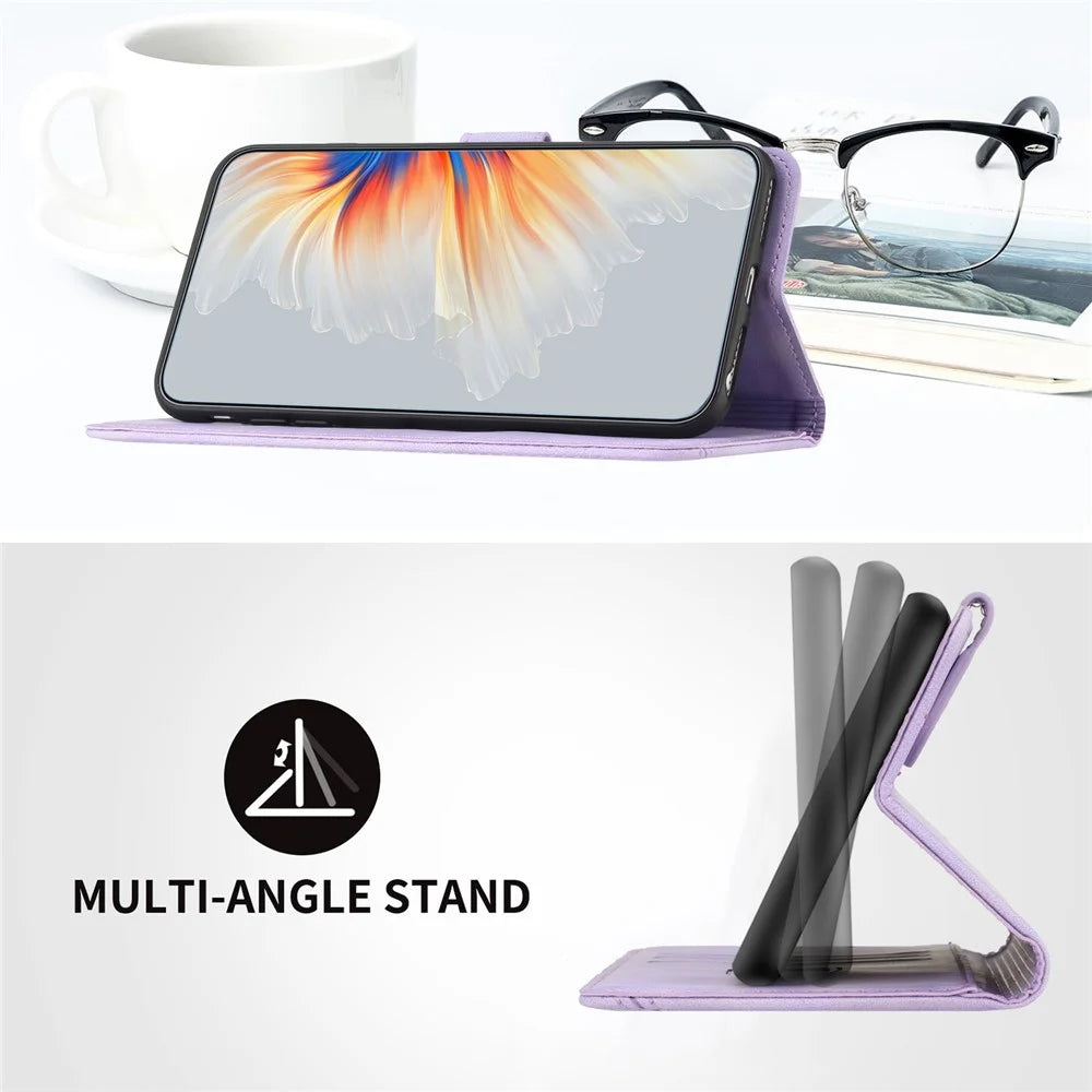 YX0030 For Samsung Galaxy A14 5G / 4G Phone Case PU Leather Wallet Stand Imprinted Pattern Cover - Light Purple - 6
