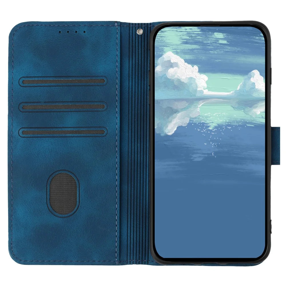 YX0040 For iPhone 13 Pro Max 6.7 inch Imprinted Flip Stand Shell PU Leather Wallet Phone Case - Sapphire - 2