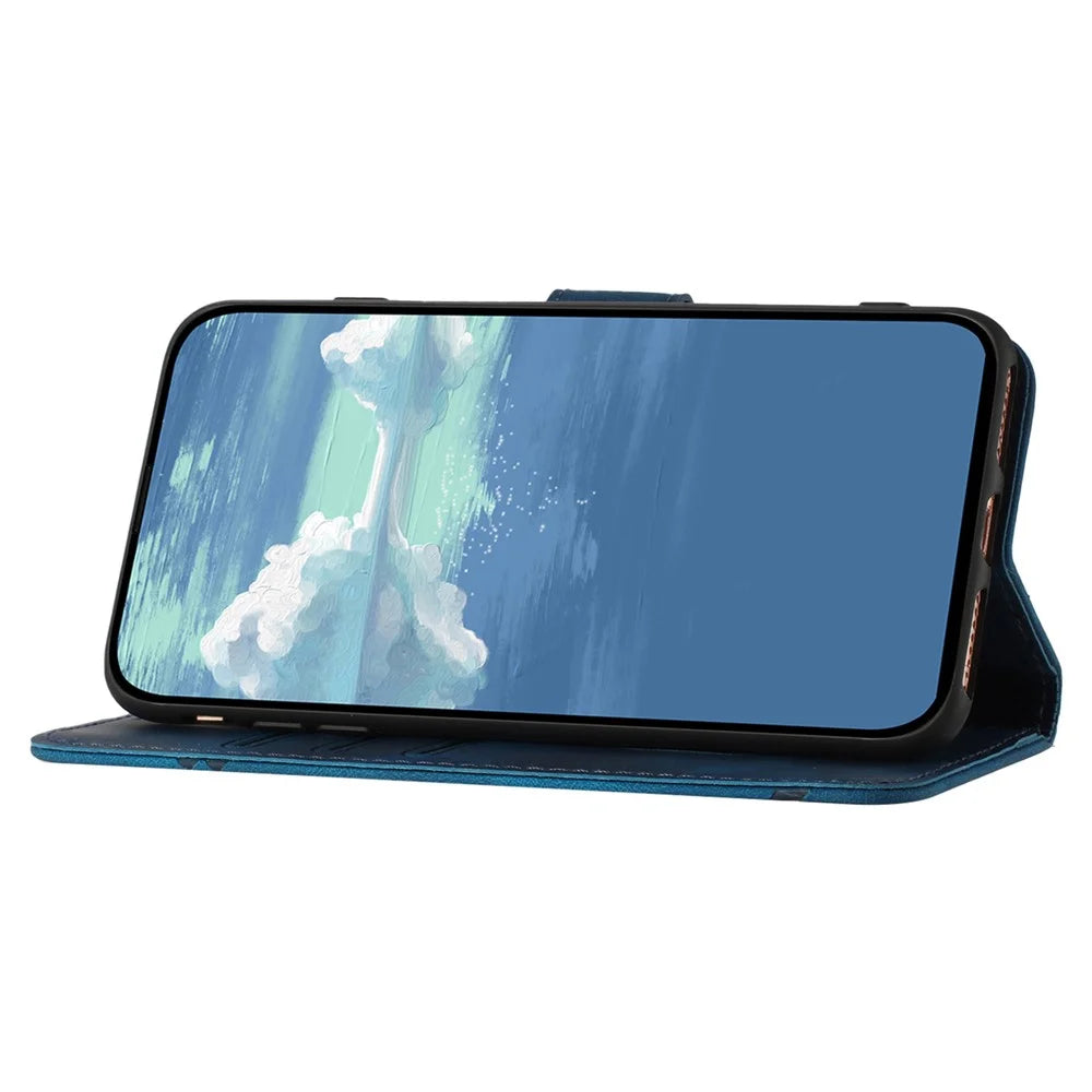 YX0040 For iPhone 13 Pro Max 6.7 inch Imprinted Flip Stand Shell PU Leather Wallet Phone Case - Sapphire - 3