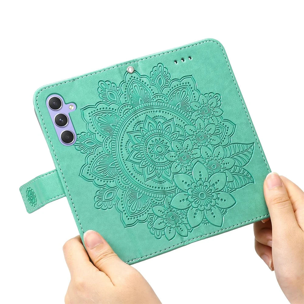 For Samsung Galaxy M54 5G / F54 5G Case Floral Pattern PU Leather Wallet Stand Phone Cover - Green - 6