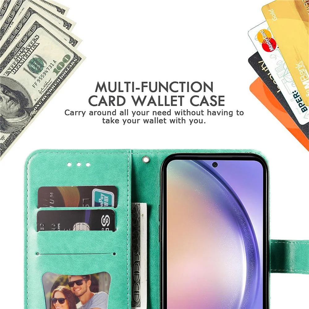 For Samsung Galaxy M54 5G / F54 5G Case Floral Pattern PU Leather Wallet Stand Phone Cover - Green - 7