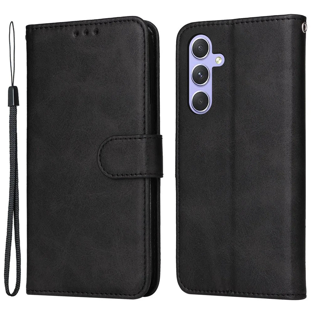 For Samsung Galaxy M54 5G / F54 5G Flip Protective Phone Cover PU Leather Calf Texture Stand Wallet Case - Black - 1