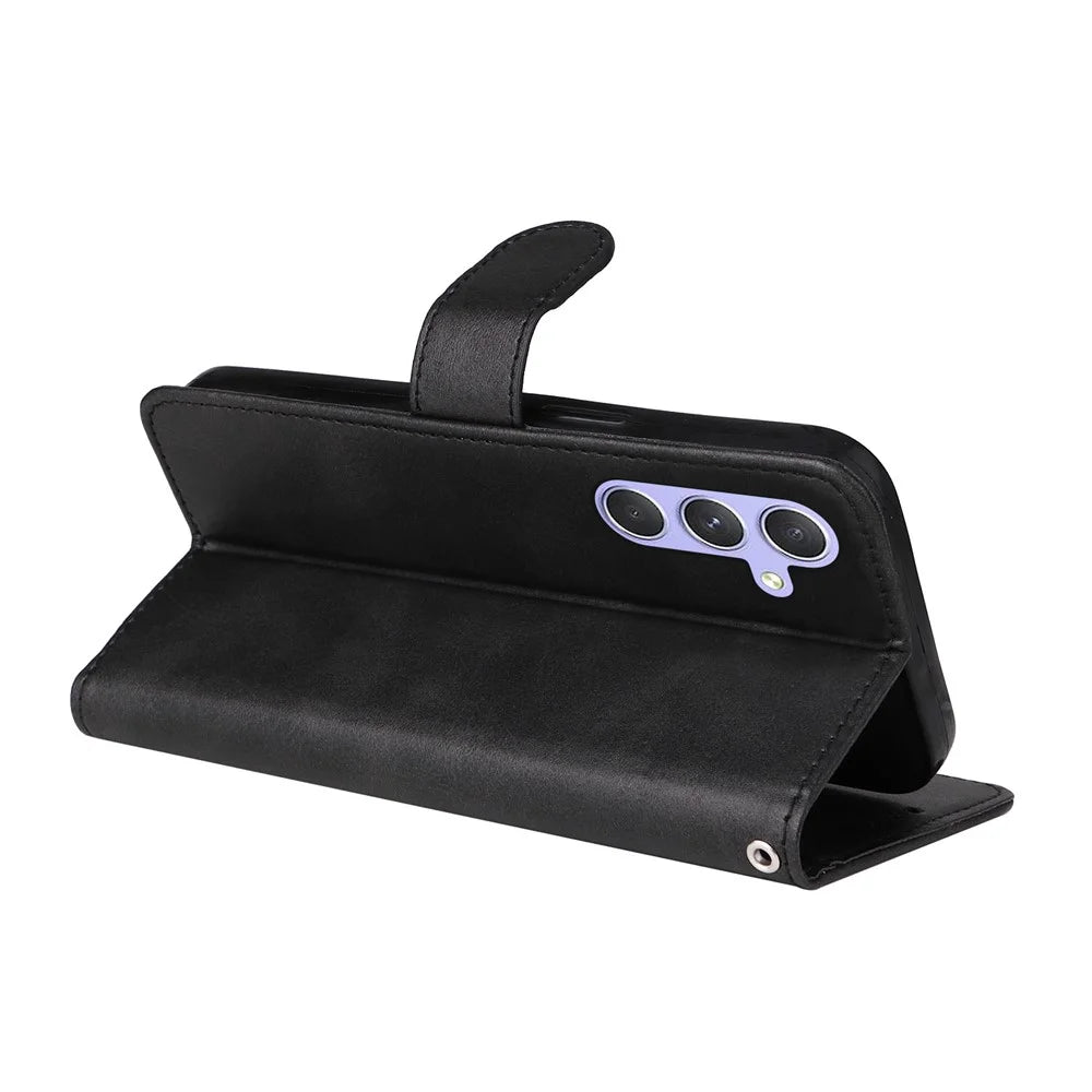 For Samsung Galaxy M54 5G / F54 5G Flip Protective Phone Cover PU Leather Calf Texture Stand Wallet Case - Black - 4