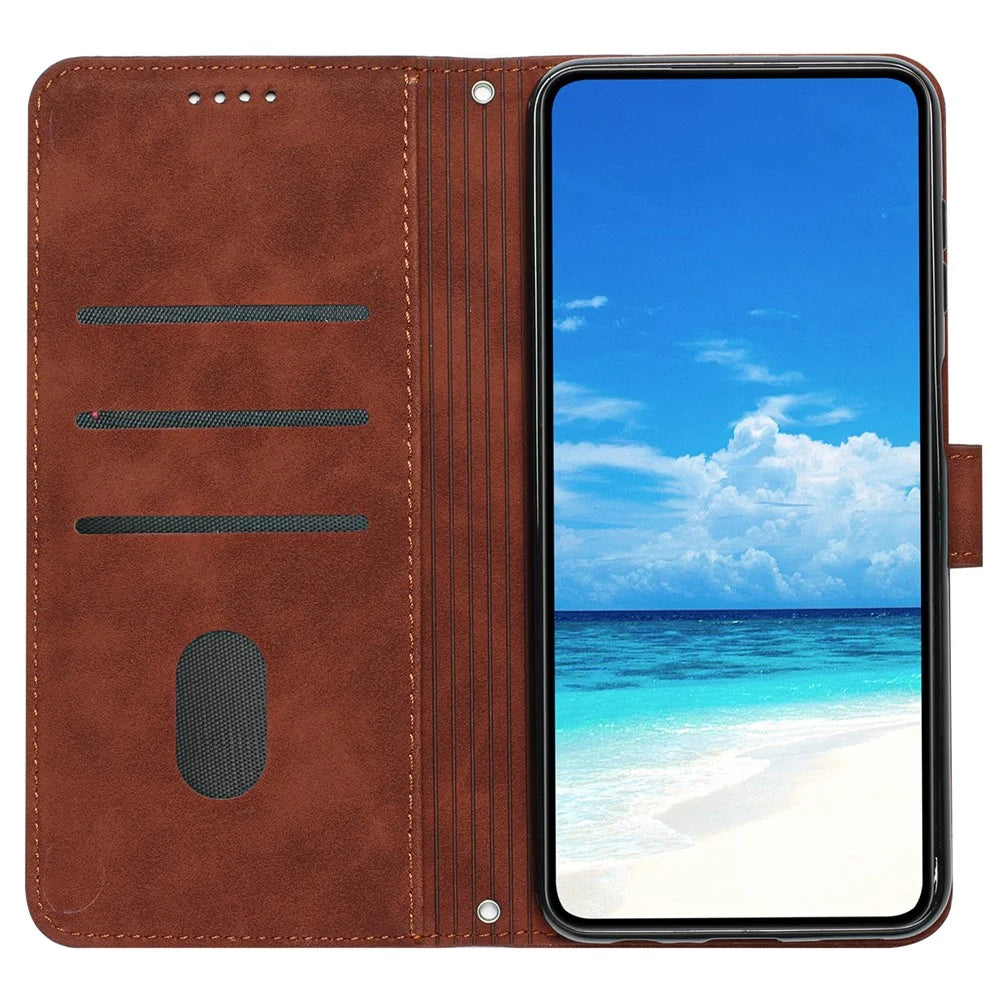 For Samsung Galaxy M14 5G Skin-touch Feeling Leather Phone Case Stand Imprinted Heart Wallet Phone Cover - Brown - 2