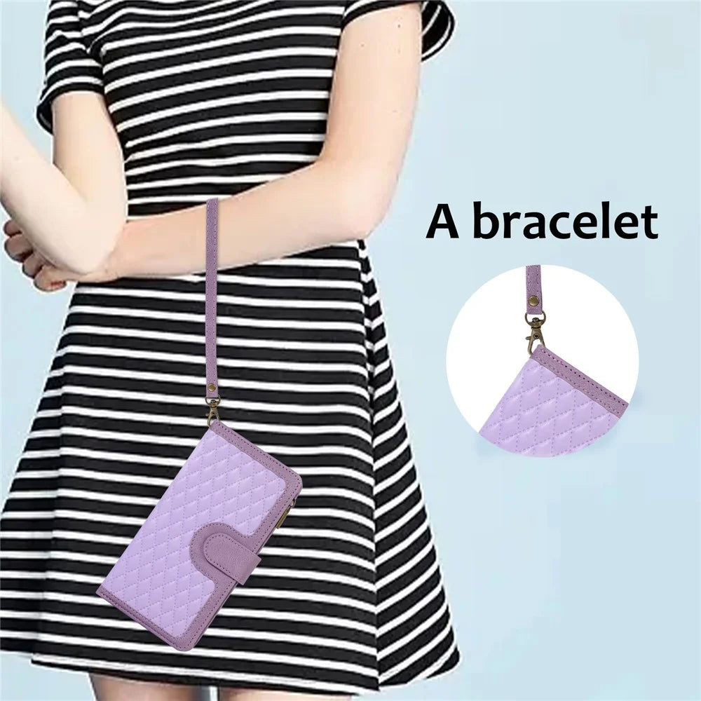 For Samsung Galaxy A23 4G / A23 5G (Global Version) Zipper Pocket Phone Case Imprinted Leather Wallet Stand Cover with 9 Card Slots - Purple - 7