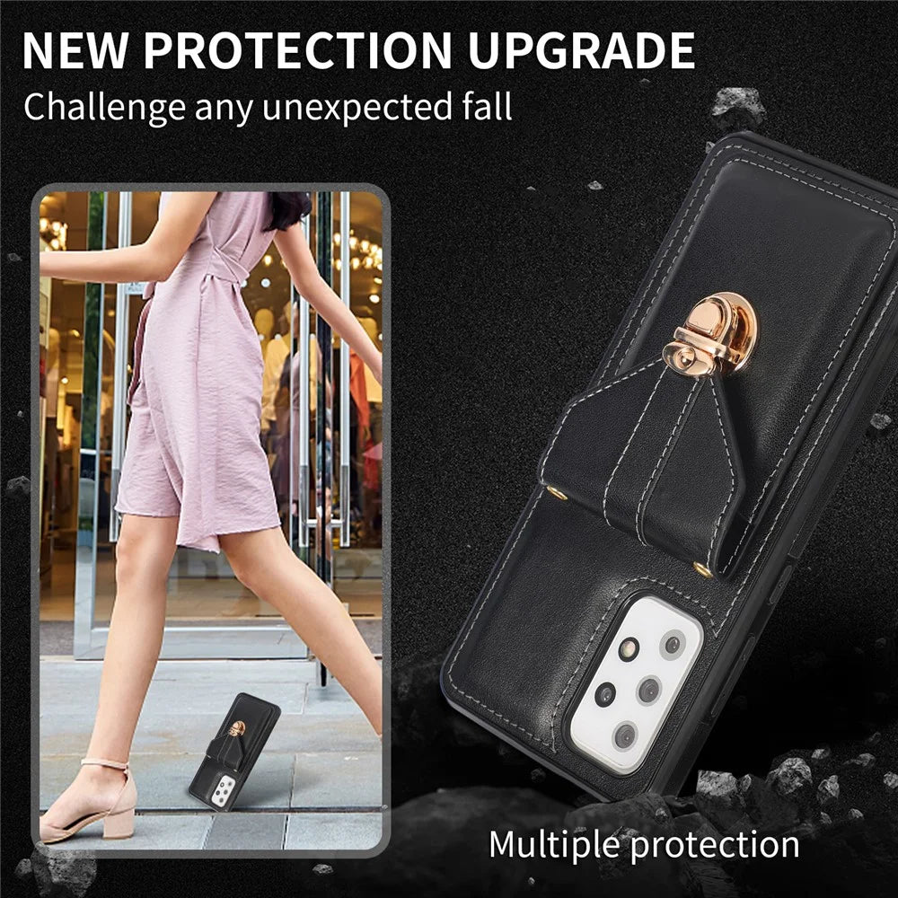 PU Leather+TPU Shell for Samsung Galaxy A72 4G / 5G Card Holder Back Case Phone Cover with Kickstand - Black - 5