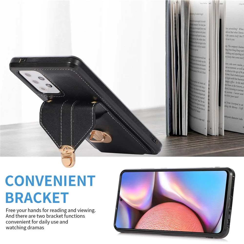 For Samsung Galaxy A52 4G / 5G / A52s 5G Kickstand Phone Cover PU Leather+TPU Card Holder Back Case - Black - 2