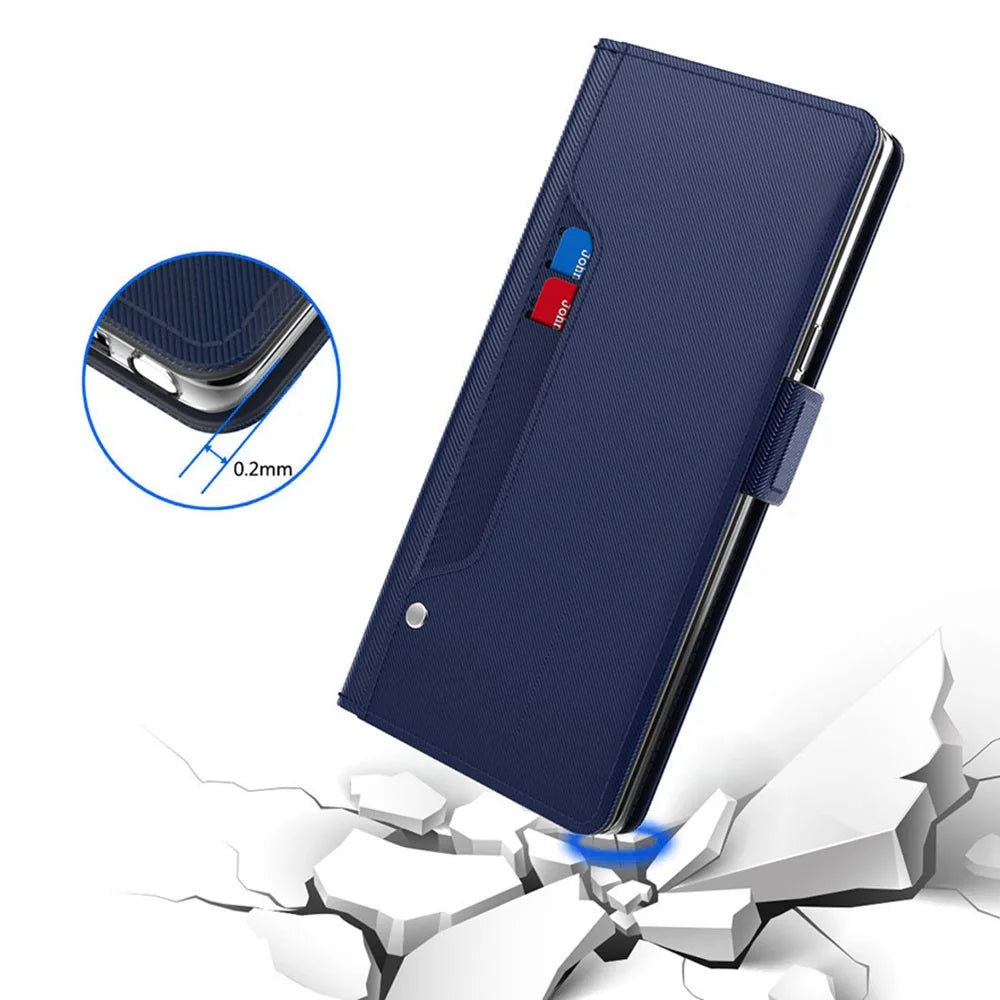 For Sony Xperia 1 V Shockproof Leather Case Mirror Design Stand Card Holder Phone Cover - Blue - 4