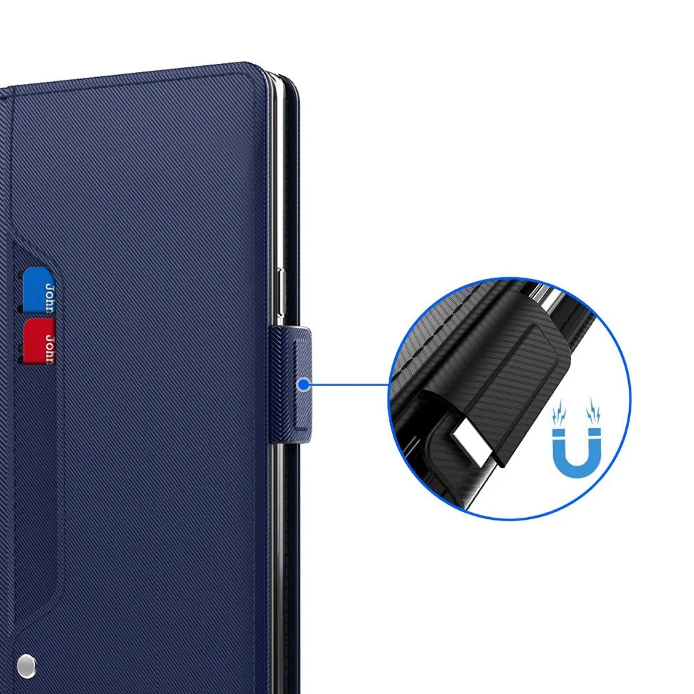 For Sony Xperia 1 V Shockproof Leather Case Mirror Design Stand Card Holder Phone Cover - Blue - 6