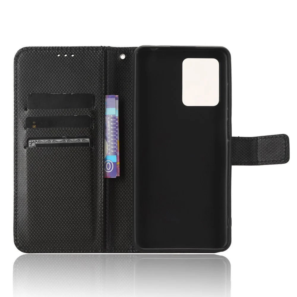 Diamond Texture Shell for Blackview A53 / A53 Pro PU Leather Wallet Case Flip Stand Phone Cover - Black - 4