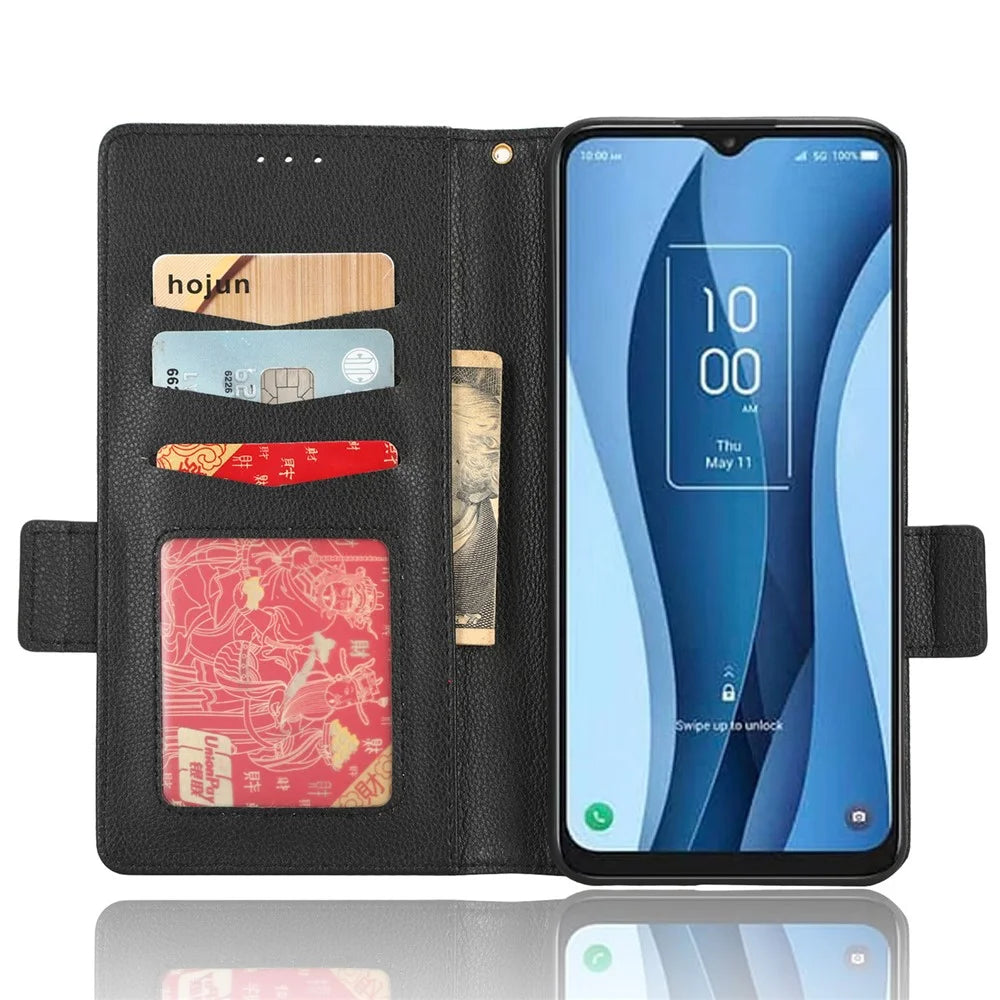 For TCL 40 XE / 40 X T601D / NxtPaper 5G Shockproof Wallet Case Litchi Texture PU Leather Phone Cover with Strap - Black - 2