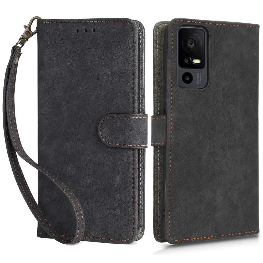 RFID Blocking Wallet Cover for TCL 40 XE / 40 X T601D / NxtPaper 5G , PU Leather Stand Phone Case with Strap - Black - 1