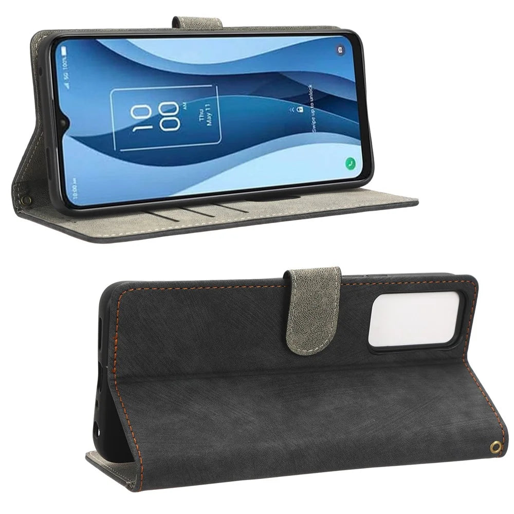 RFID Blocking Wallet Cover for TCL 40 XE / 40 X T601D / NxtPaper 5G , PU Leather Stand Phone Case with Strap - Black - 3