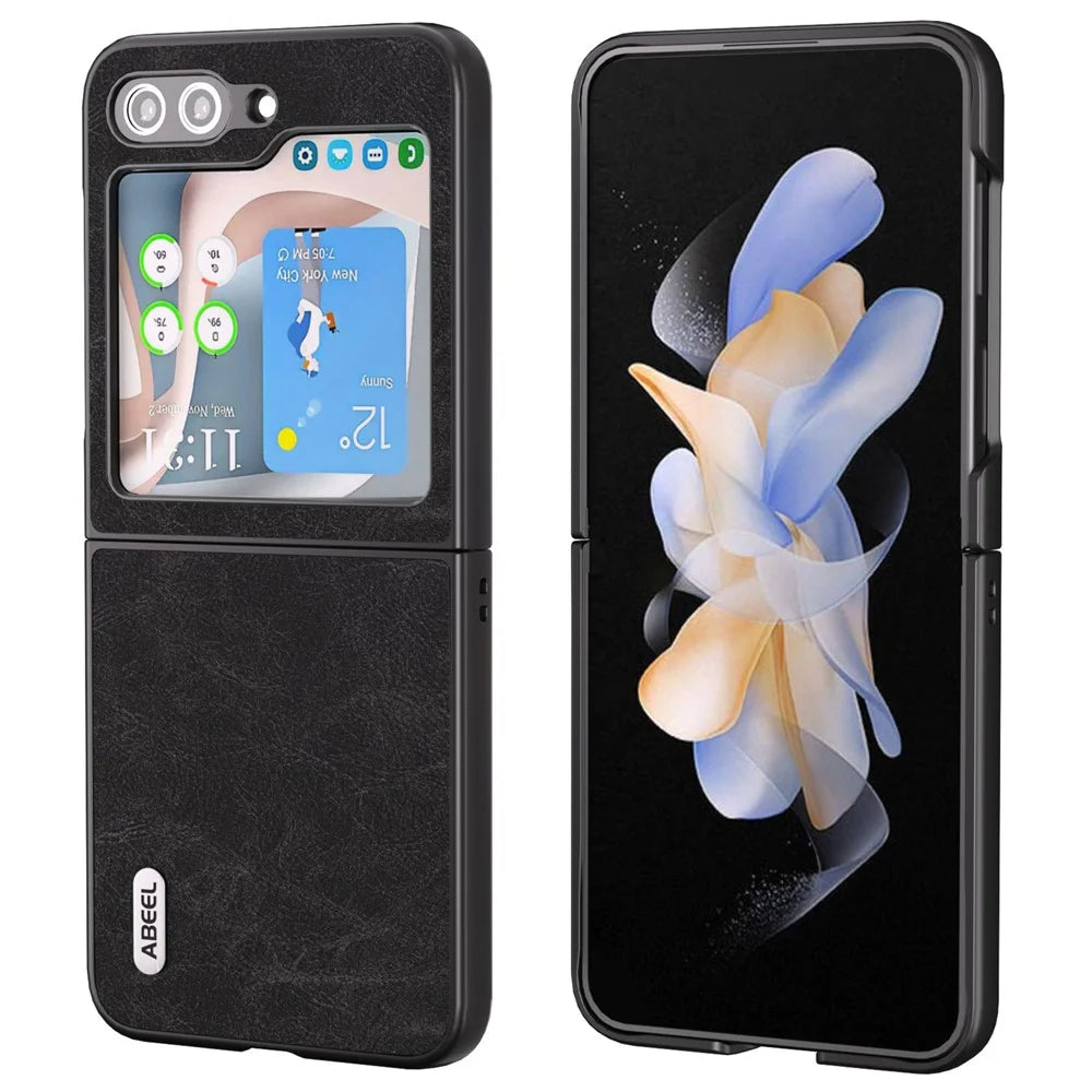 ABEEL Litchi Texture Phone Case for Samsung Galaxy Z Flip5 5G Anti-Scratch PU Leather Coated Phone Cover - Black - 1