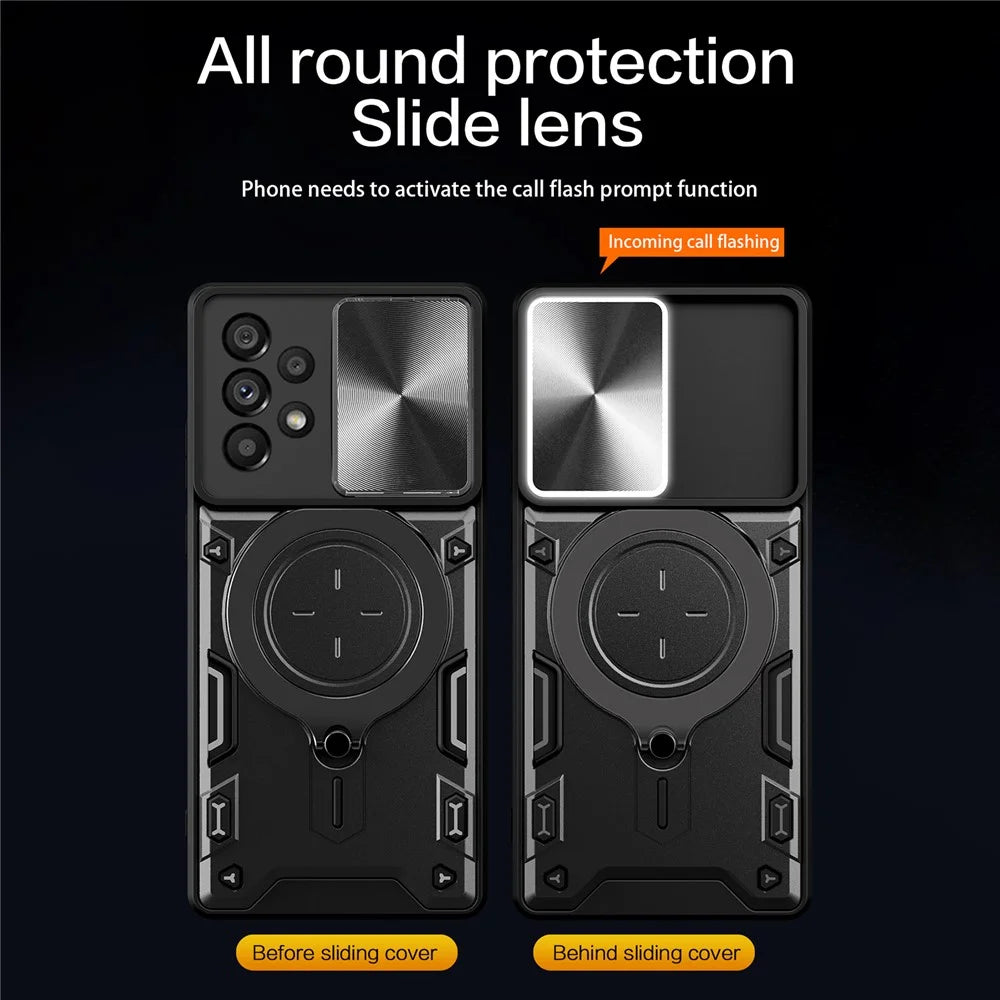 Shockproof Case for Samsung Galaxy A73 5G Anti-Drop Kickstand Cover TPU PC Phone Shell with Slide Lens Lid - Black - 2